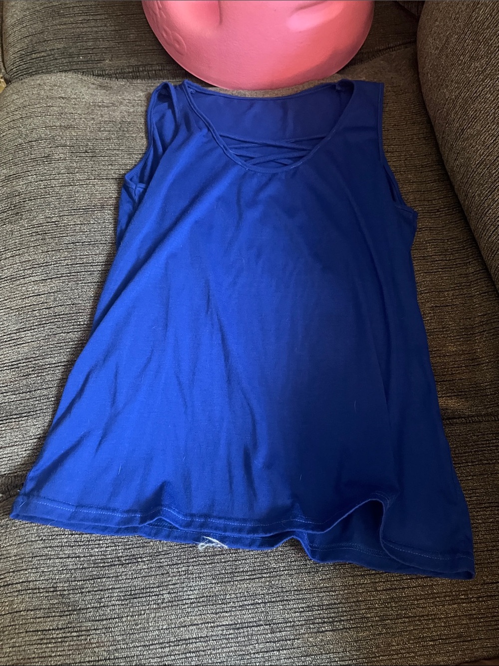 Women’s Royal Blue Sleeveless Tank with Crisscross Neckline